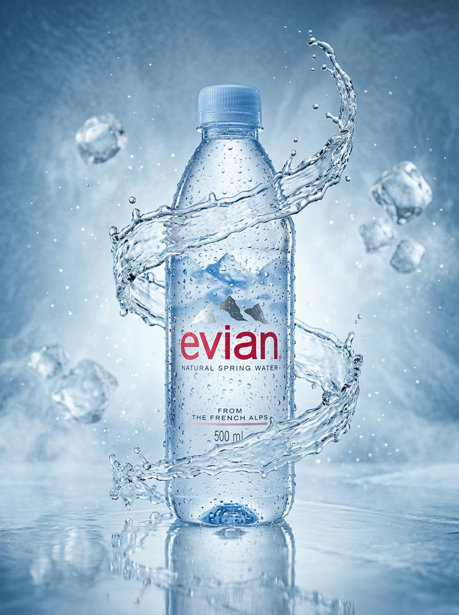 Flux 3 (flux-3.com) prompt example: Luxury Water Bottle Product Photography