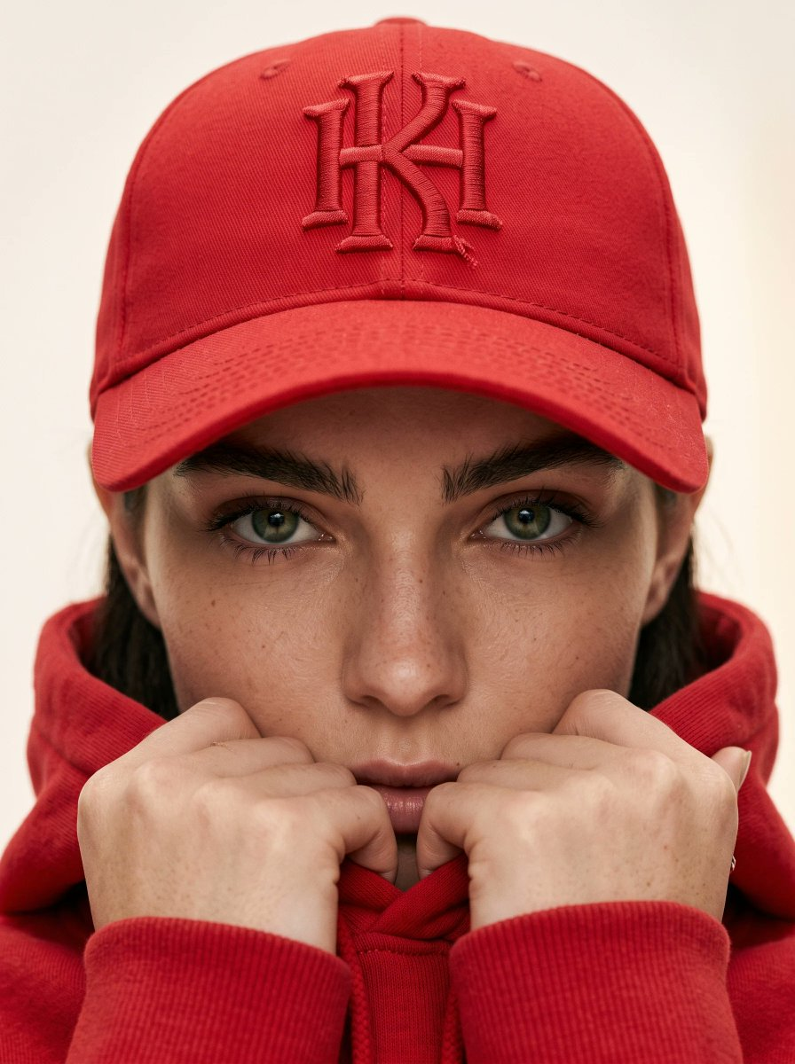 Flux 3 (flux-3.com) prompt example: Tight Red Cap Fashion CloseUp