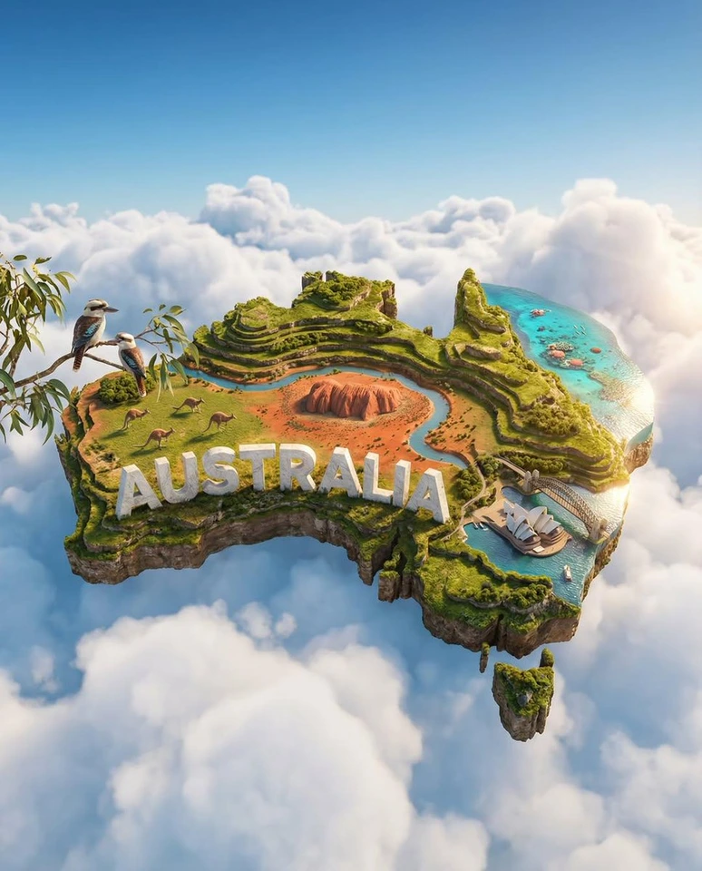 Flux 3 (flux-3.com) prompt example: Floating country island