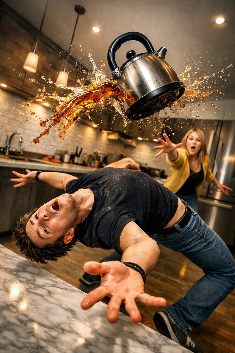 Flux 3 (flux-3.com) prompt example: Frozen kitchen comedy scene