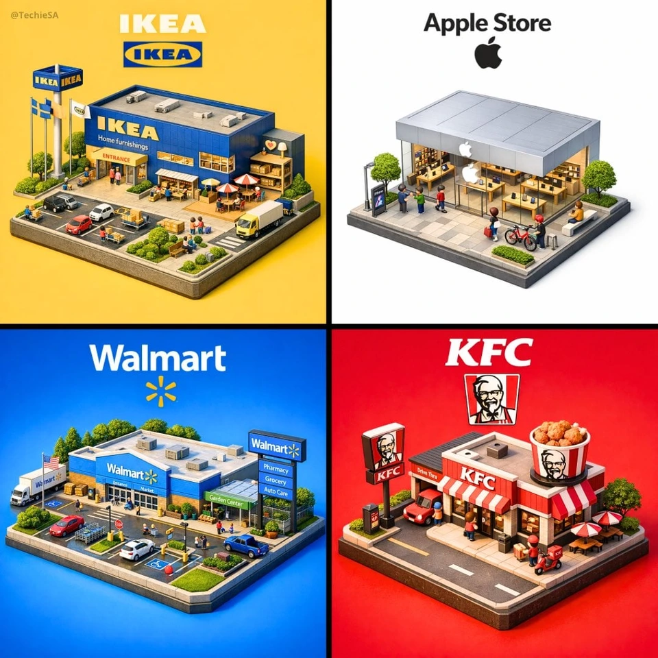 Flux 3 (flux-3.com) prompt example: Isometric brand storefront