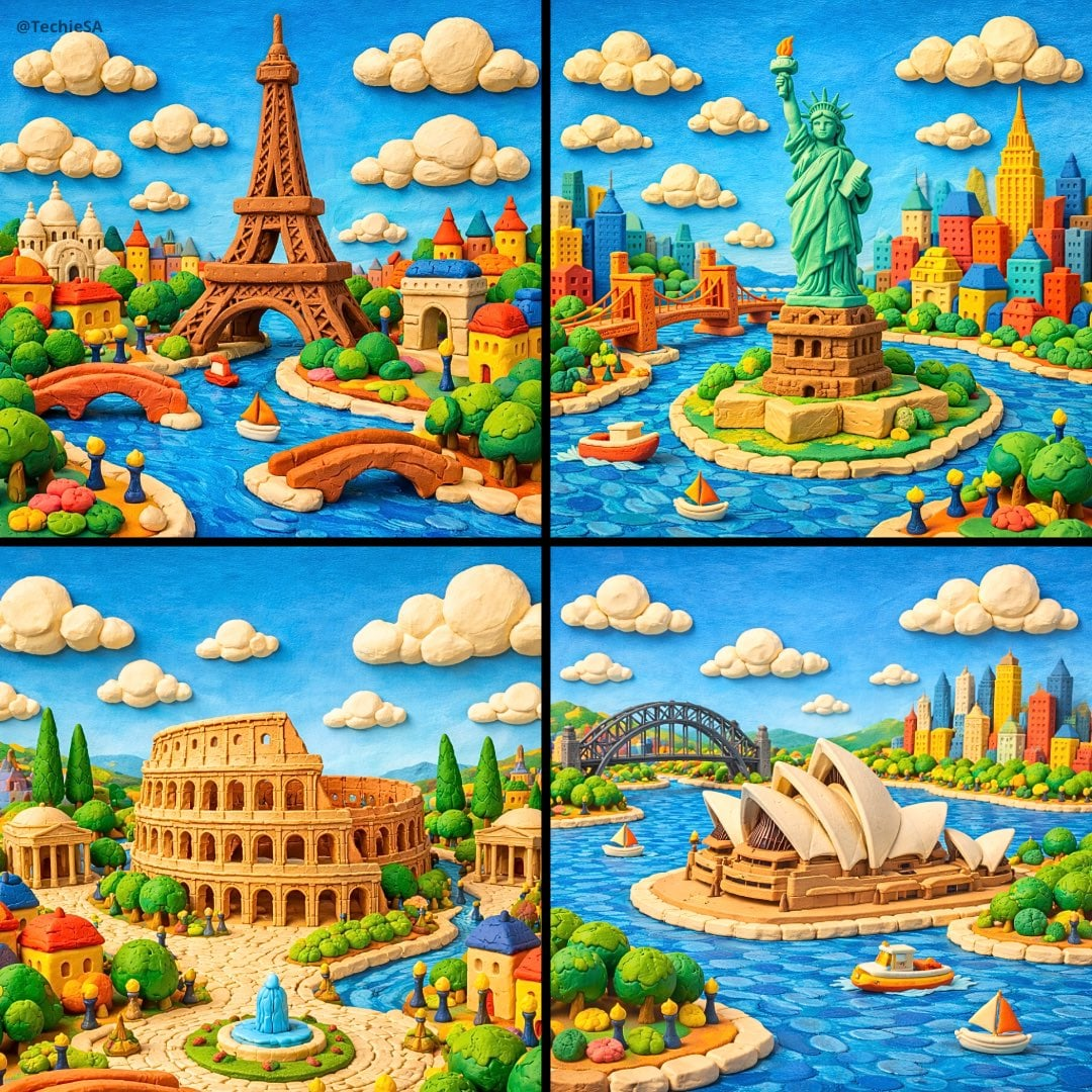 Flux 3 (flux-3.com) prompt example: Modeling-clay landmark world