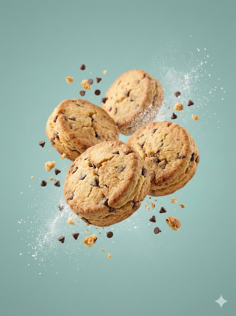 Flux 3 (flux-3.com) prompt example: Floating biscuit studio photograph