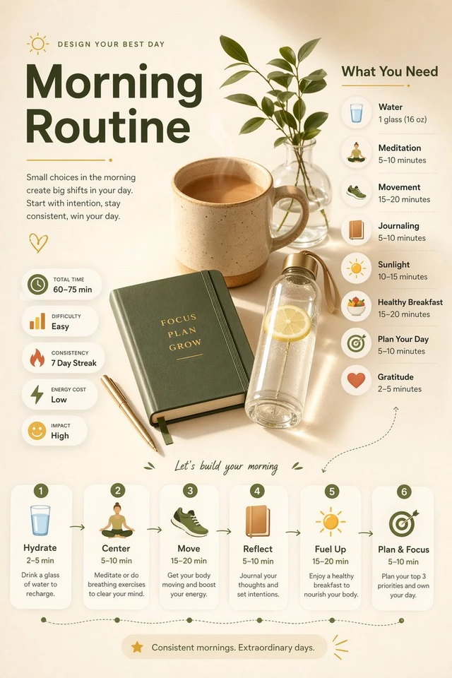 Flux 3 (flux-3.com) prompt example: Everyday routine infographic