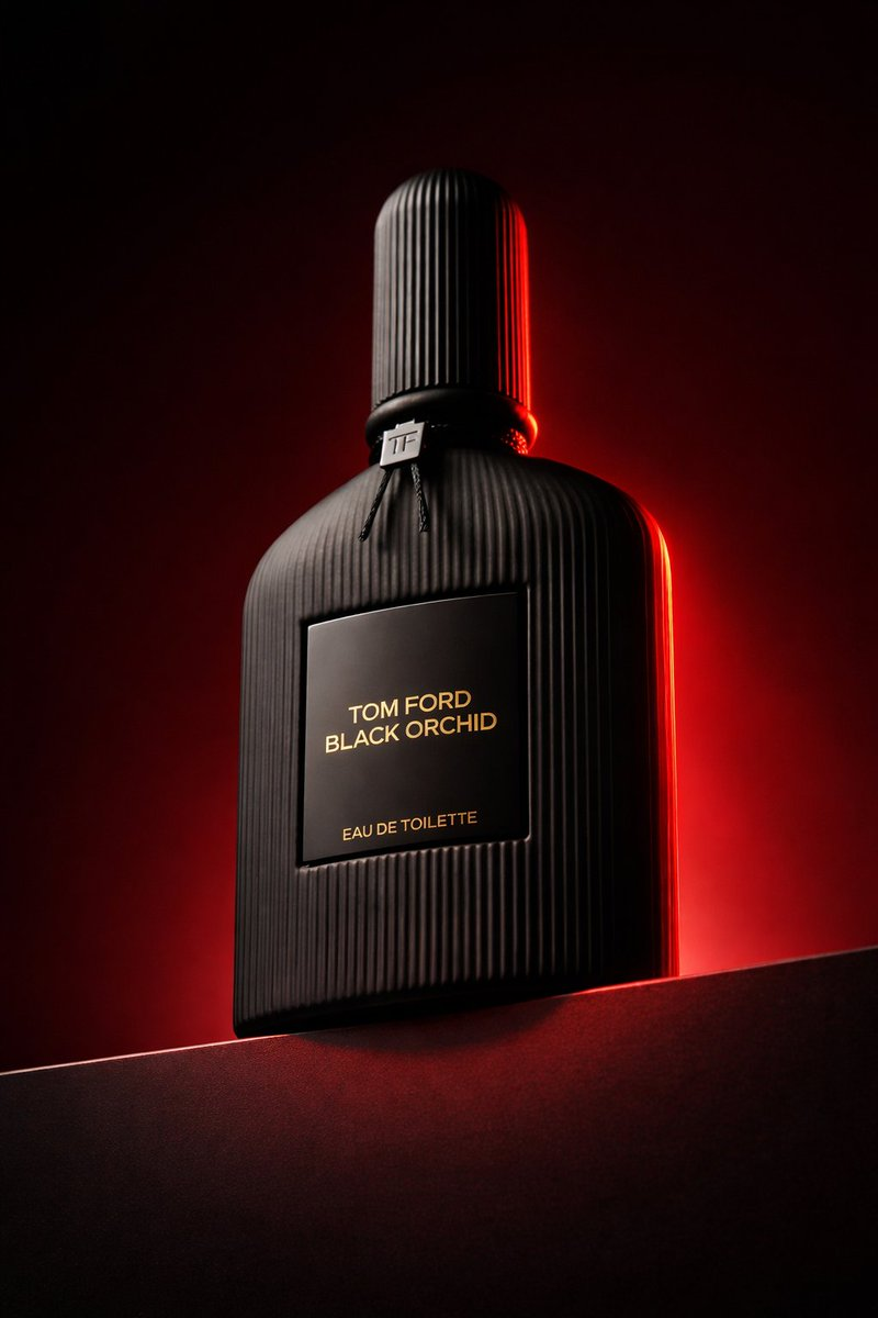 Flux 3 (flux-3.com) prompt example: Black perfume on a dark podium