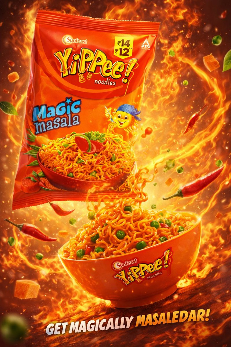 Flux 3 (flux-3.com) prompt example: Floating instant noodle campaign