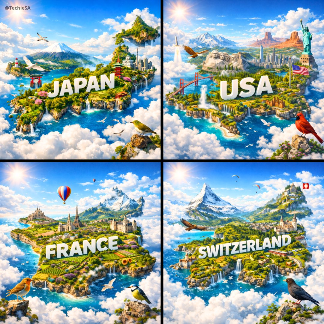 Flux 3 (flux-3.com) prompt example: Floating country island poster