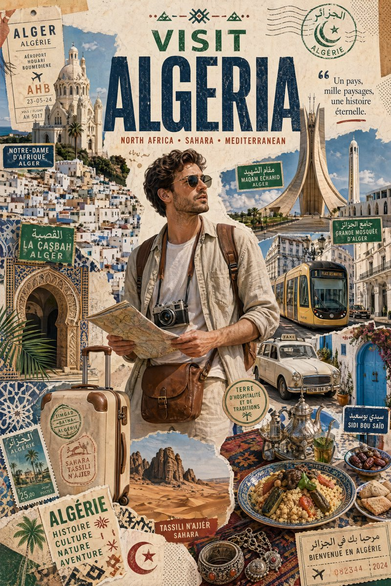 Flux 3 (flux-3.com) prompt example: Algeria travel collage