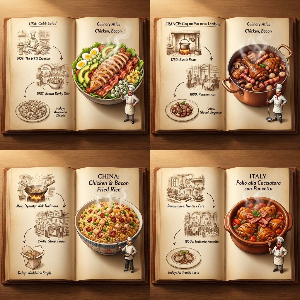Flux 3 (flux-3.com) prompt example: Four-country culinary atlas