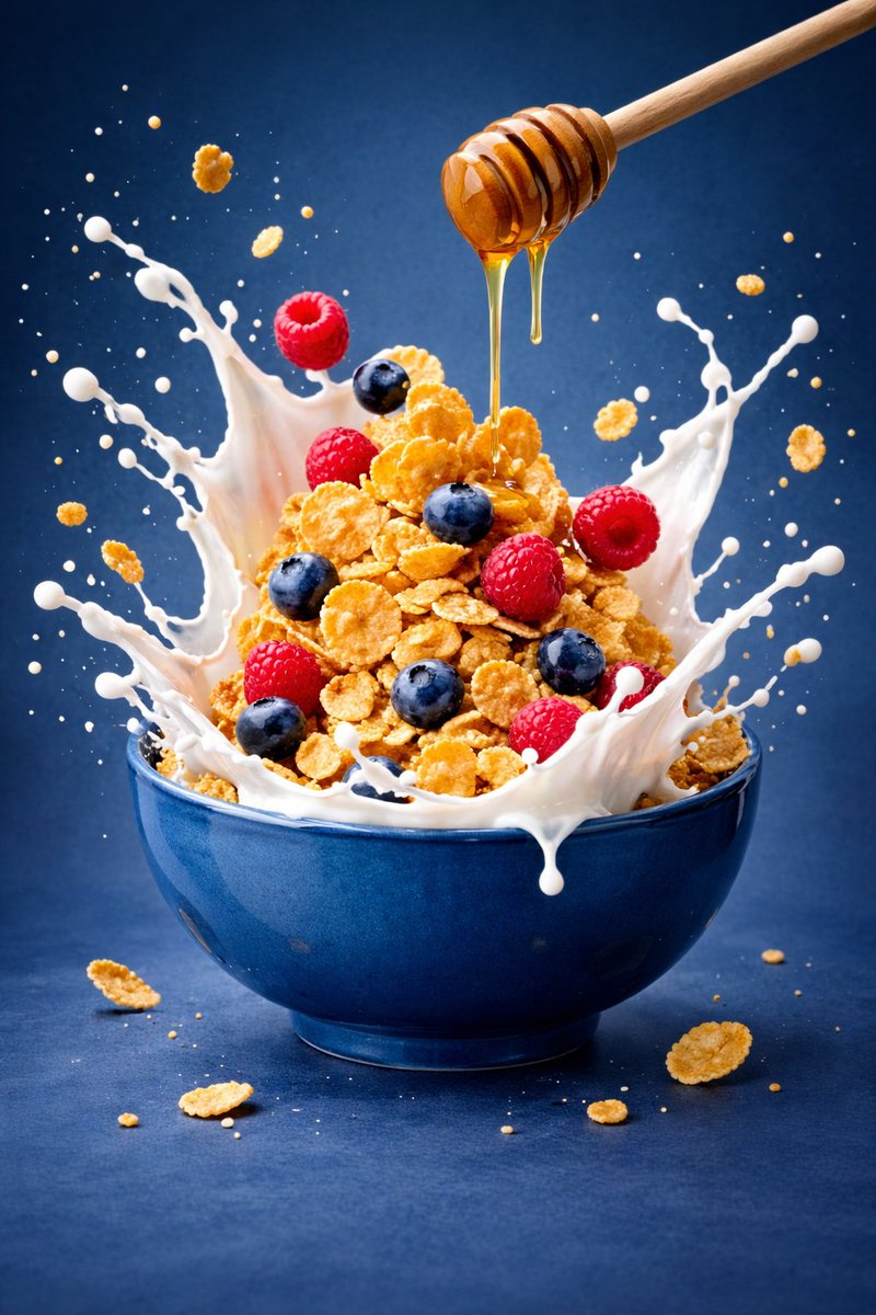Flux 3 (flux-3.com) prompt example: Floating bowl and suspended ingredients