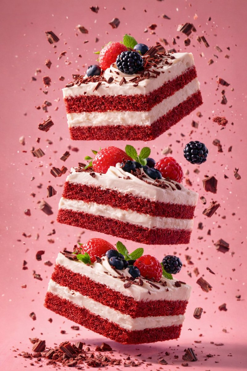 Flux 3 (flux-3.com) prompt example: Floating red velvet cake