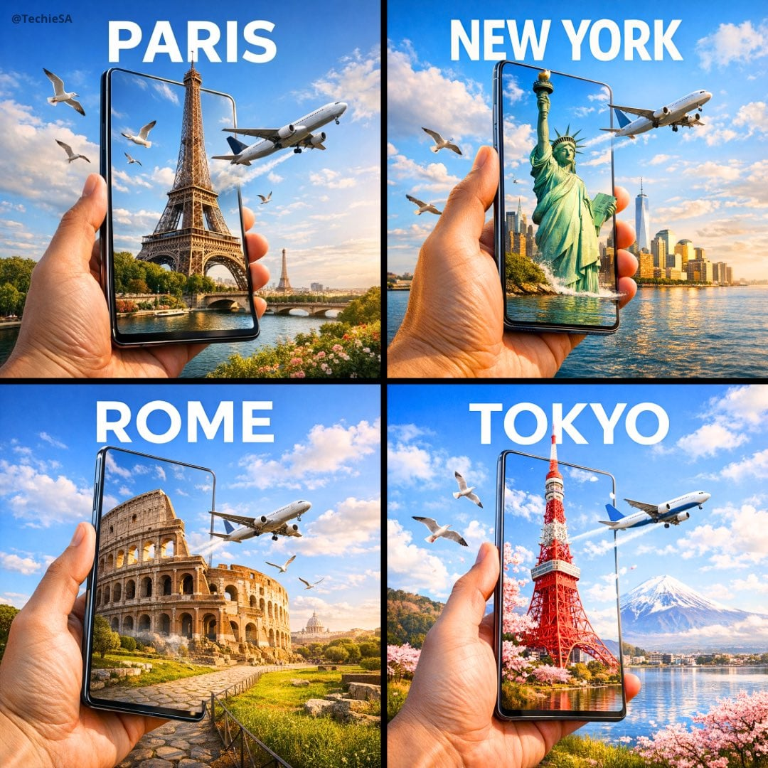 Flux 3 (flux-3.com) prompt example: Travel destination screen portal
